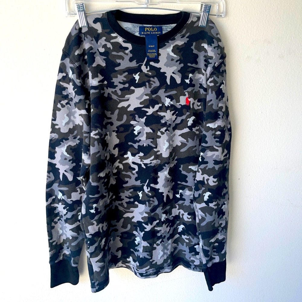 POLO RALPH LAUREN Men's Camouflage Print With Red Logo Crew Pullover size SMALL